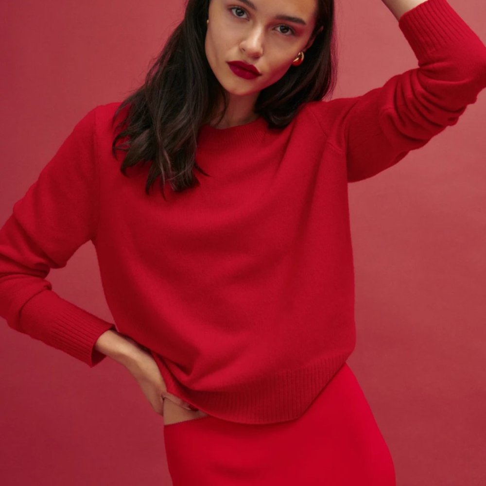 Reformation Dana Cashmere Crew Sweater Cherry Red XL NWOT